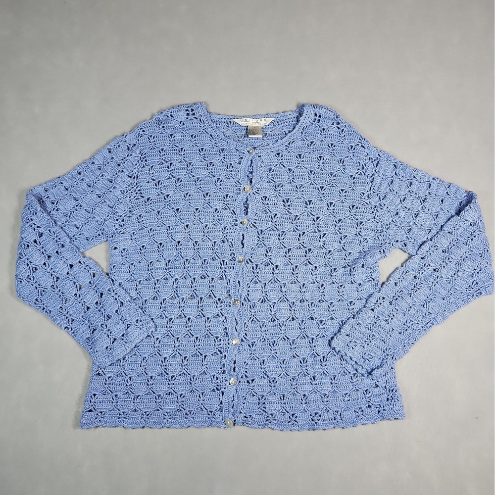 John Paul Richard Womens Blue Open Knit Button Front Cardigan Size Large - Picture 2 of 8
